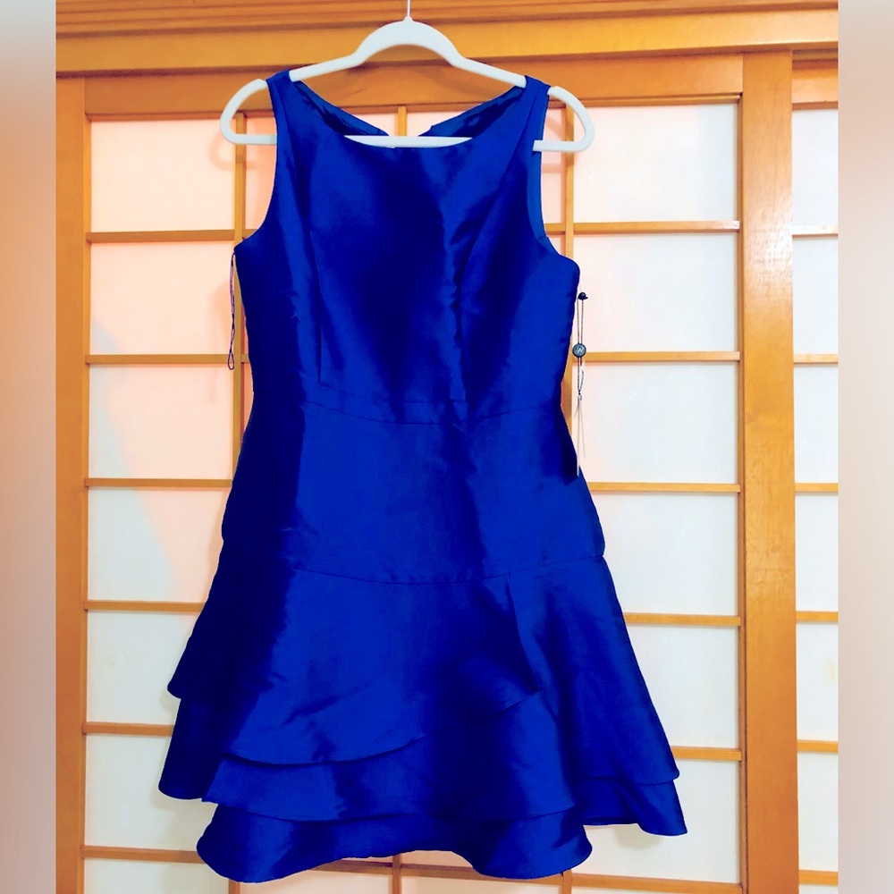 NWT Adriana Papell royal blue silk cocktail dress size 10